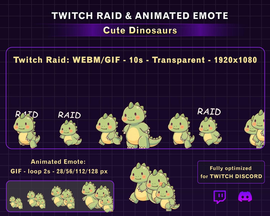 Animated Cute Dinosaur Twitch Raid Alert, Dinosaur Raid Animation With ...