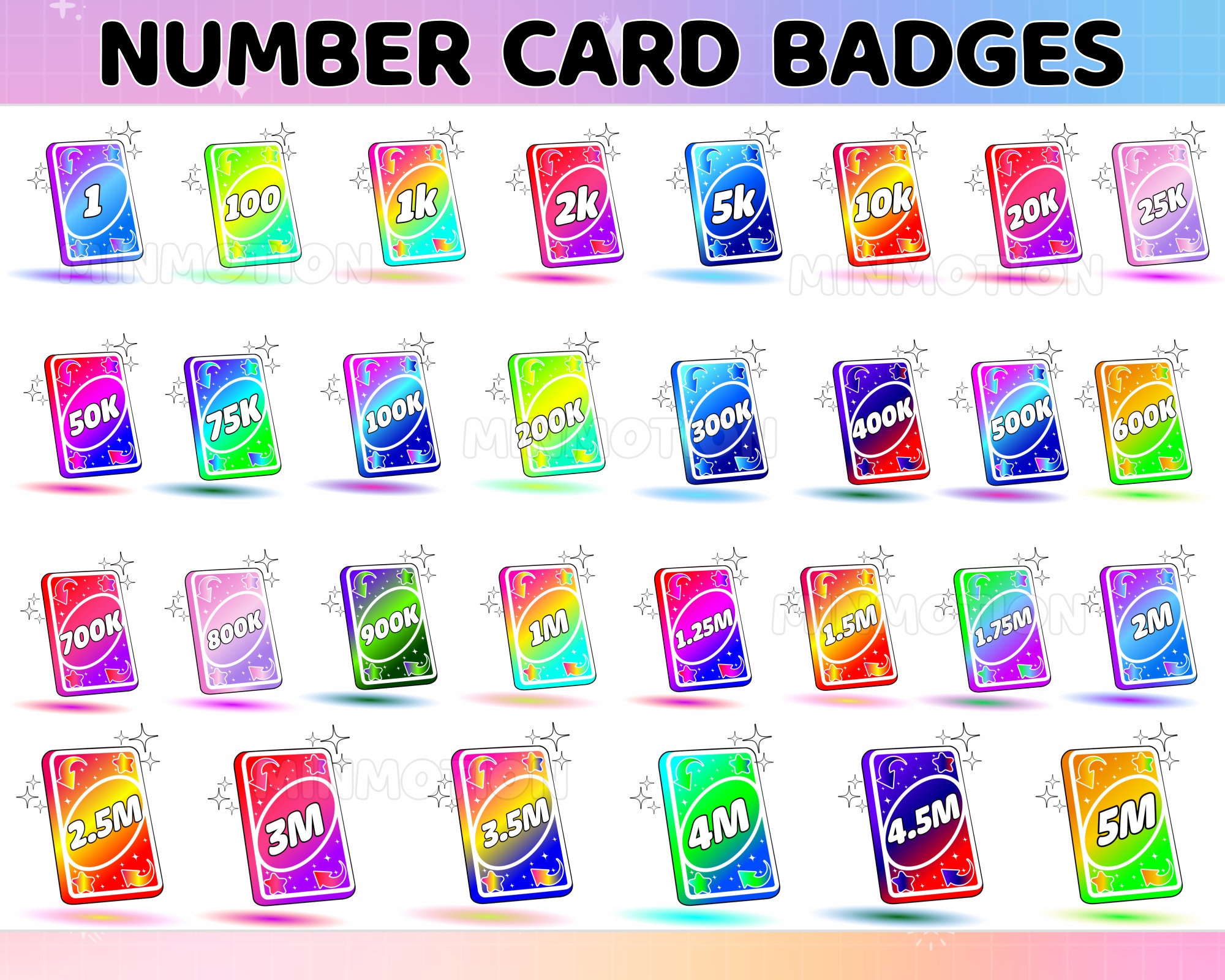 Bit Cards 30x Number Card Bit Badges / Complete Twitch Bit Badges Set / Twitch ...