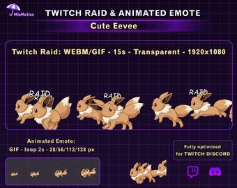 Animated Cute Eevee Running Twitch Raid Alert, Funny Eevee Stream Alert, Bonus Emote for Twitch, Discord, Kick...