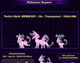 Chibi Espeon Twitch Raid Alert, Cute Meow Cat Twitch Emote, Funny Twitch Alert for Streamers