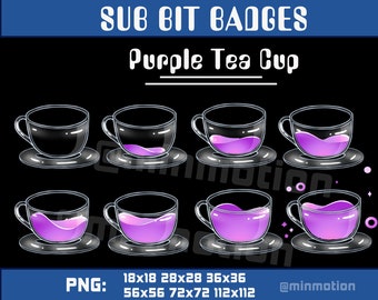 Purpule Tea Twitch Badges / Liquid Cup Twitch Graphics for Streamers / Tea Mug Sub Badges / Twitch Subscriber Badges / Kawaii Tea Cup Cheer