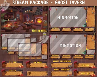 Animated Tavern Ghost Twitch Stream Full Package / Medieval Fantasy Tavern Overlay/ Starting Soon/BRB / Stream Ending/Graphic for Livestream
