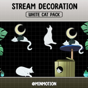 Animated Stream Decoration White Cat / Lofi Aesthetic Kitty / Cute Meow Add - on Kawaii Twitch Overlay / Animal Emote / Graphic For Streamer