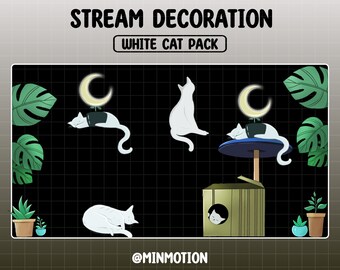 Animated Stream Decoration White Cat / Lofi Aesthetic Kitty / Cute Meow Add - on Kawaii Twitch Overlay / Animal Emote / Graphic For Streamer