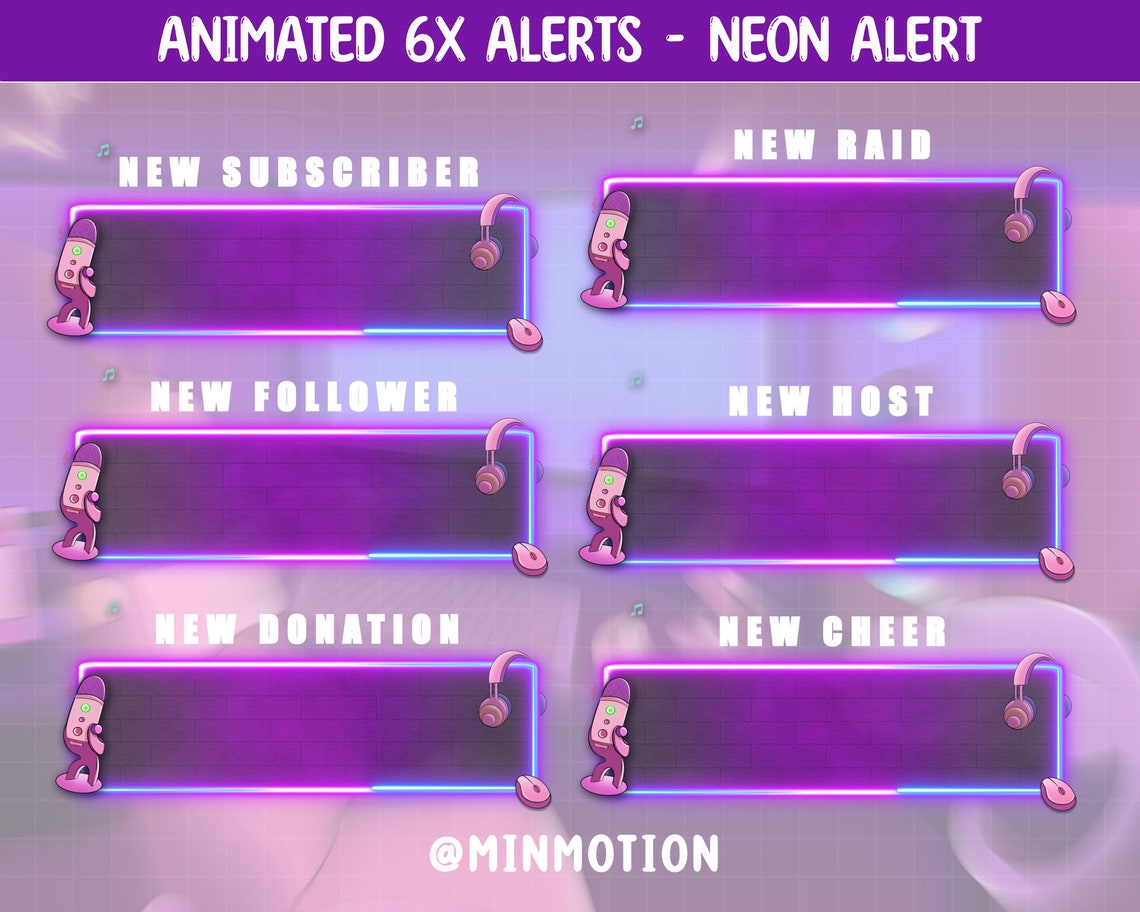 6x Animated Twitch Neon Alert / Pink Purple Neon Twitch Alert for ...