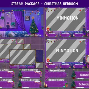 Animated Christmas Bedroom Twitch Stream Full Package/ Cat Watching Falling Snow / Snowy Christmas Night / Xmas Tabby Cat / Coffe, Candles