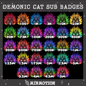 Demonic Cat Loyalty Twitch Sub Bit Badges / Kawaii Magic Cat / Number bit badges /Cute Badges For Streamers / Meow Twitch