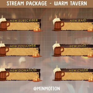 Animiertes Warmes Wirtshaus TwitchAlert/ Mittelalterliches Fantasy Wirtshaus Overlay/ Dunkel / Nacht / Niedlich / Kawaii / Grafik für Livestream