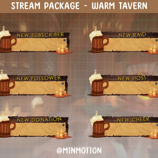 Animated Warm Tavern Twitch Alert/ Medieval Fantasy Tavern Overlay/ Dark / Night / Cute / Kawaii / Graphic for Livestream