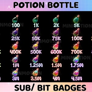 Potion Bottle Twitch Sub Bit Badges / Kawaii Magic Potion Botle / Number bit badges / Bit Badges For Twitch / Witch / Mystical / Youtube