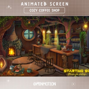 Animated Cozy Coffee Shop Twitch Stream Screen / Rainy Day Overlay / Cozy Forest / Starting Soon / BRB /Stream Ending / Graphic For Streamer