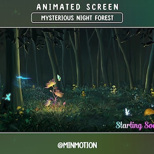 Animated Night Forest Twitch Stream Screen / Mesmerizing Night Forest Overlay / Dust Forest Night Time / Graphics For Streamer / Dark Green