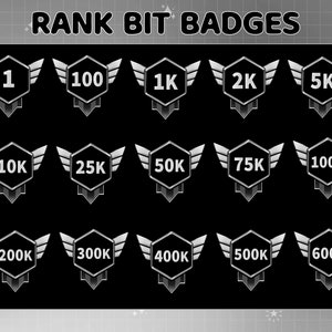 Black Ranks Twitch Bit Badges / Complete Twitch Bit Badges Set / Number Bit Badges / Twitch Sub/Bit Badges/ Emotes / Gamer Graphics