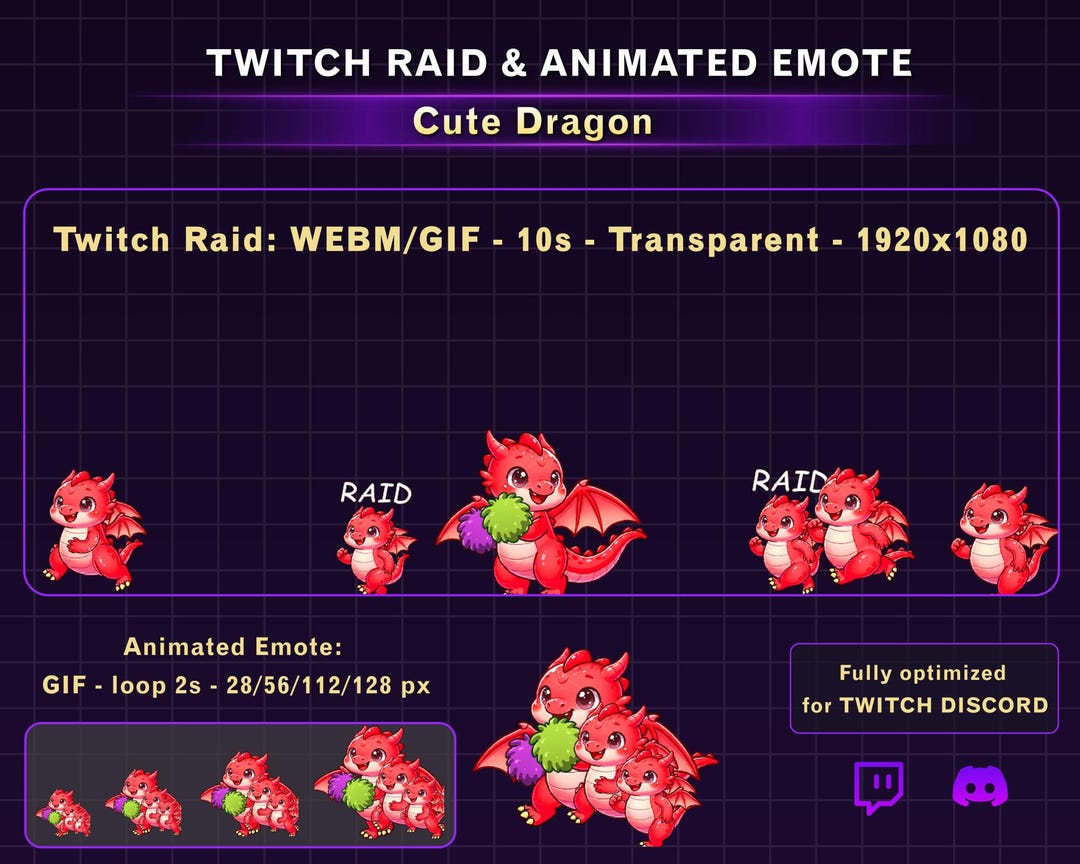 Cute Red Dragon Twitch Raid Alert, Dragon Twitch Emote, Funny Twitch ...
