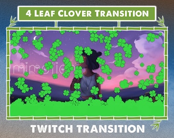 Trevo de 4 folhas Twitch Transição de fluxo / Trevo da sorte / Trevo / Transição de fase / Sobreposição verde simples e limpa / Dia de Patrick