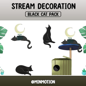 アニメーションストリームデコレーション黒猫 / ローファイ美的子猫 / かわいいニャーアドオンかわいいTwitchオーバーレイ / 動物エモート / ストリーマー向けグラフィック