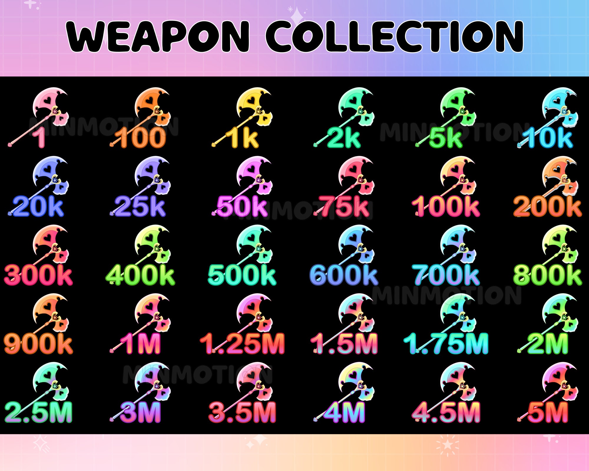 30x Weapon Girl Collection Twitch Tier Bit Badges/ Complete Twitch Bit Badges Set/ Axe Sub Badges / Loyalty badges  / Gamer Graphics