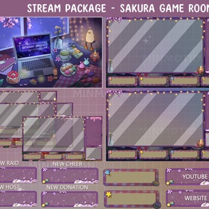 アニメーション春 Lofi デスク Twitch ストリーム フル パッケージ / 桜のオーバーレイ / ラップトップ ゲーマー / セットアップ ルーム シーン / かわいい / カワイイ / 居心地の良い部屋