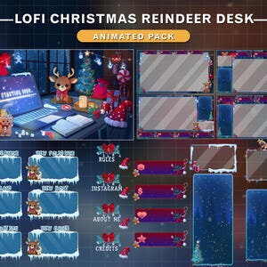 Animowany świąteczny Lofi Desk Twitch Pełny pakiet/Nakładka świąteczna Twitch/Wkrótce start/Zaraz wracam/Zakończenie transmisji/Boże Narodzenie,Grafika do transmisji na żywo