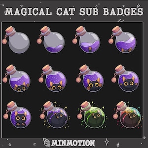 Insignias de suscripción de Twitch de Magical Cat / Insignias de animación de Black Cat de Potion / Cat Twitch / Insignias lindas para streamers / Meow Twitch