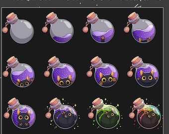 Magical Cat Twitch Sub Badges / Cute Potion Black Cat Cheer Badges / Cat Twitch / Cute Badges For Streamers / Meow Twitch