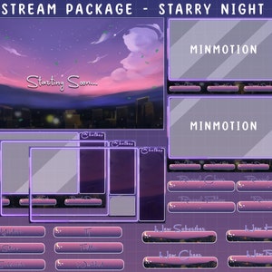 VOLL ANIMIERT Sternenhimmel Twitch Stream Paket / Traumhaft Nachtsterne Twitch / Halbmond / Stern fallend / Warnungen , Panel, Webcam Bordrand