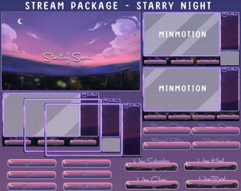 VOLL ANIMIERT Sternenhimmel Twitch Stream Paket / Traumhaft Nachtsterne Twitch / Halbmond / Stern fallend / Warnungen , Panel, Webcam Bordrand