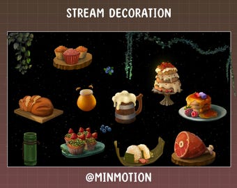 Animated Decoration Cozy Kitchen Twitch Stream / Medieval Fantasy Kitchen Overlay / Wood Burning Stove  / Graphic For Streamer