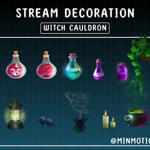 Animated Stream Decoration Halloween Collection / Cute Witchcraft / Oil Lamp / Witch Cauldron / Spider / Poison / Graphics For Streamer