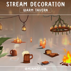 Animierte Bach-Dekoration Warmes Wirtshaus / Mittelalterliches Fantasy Wirtshaus Overlay / Gemütliches Raum-Overlay / Cottagecore / Niedliche Ästhetik / Bach-Einrichtung