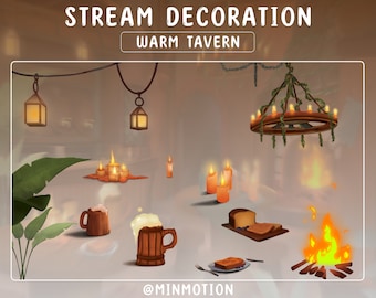 Animated Stream Decoration Warm Tavern / Medieval Fantasy Tavern Overlay / Cozy Room Overlay / Cottagecore / Cute Aesthetic / Stream Setup