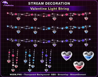 Heart Liquid Valentine Light Strings Decoration, Romantic Heart & Rose Stream Decor, Valentine Twitch Assets