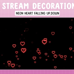 2x Animated Stream Decoration Falling Neon Red Heart Overlay / Falling Up, Falling Down Neon Love Hearts Twitch Overlay / Cute Heart Falling