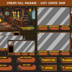 Animated Cozy Coffee Shop Twitch Full Package/Rainy Day Overlay / Cozy Forest / Starting Soon / BRB /Stream Ending / Graphic For Streamer