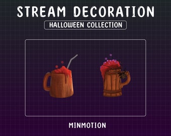 Animated Stream Decoration Blood Beer Witch / Cute Witchcraft /Kawaii Ghost / Fall Sublimation / Halloween Animaton / Graphics For Streamer
