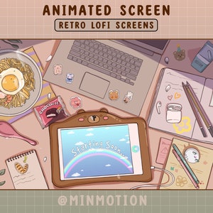 Animated Retro Lofi Aesthetic Twitch Stream Screen / Pastel Overlay / Ipad Gamer / Instand Noodle / Setup Room Scene / Cute Scenes / Kawaii