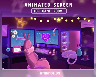 5x écrans de flux de salle de jeu confortables animés par Twitch / scènes de salle PC de jeu esthétiques Lo-fi / superposition de fleurs de cerisier / jeu de joueur Kawaii confortable
