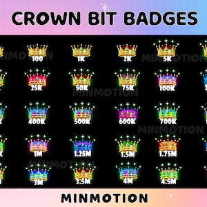 30x Crown Twitch Bit Badges / Diamond crowns / Bit Tier Badges / Number bit badges / Gem Bit Badges /  Chat emote