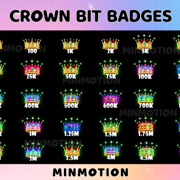 30x Crown Twitch Bit Badges / Diamond crowns / Bit Tier Badges / Number bit badges / Gem Bit Badges /  Chat emote