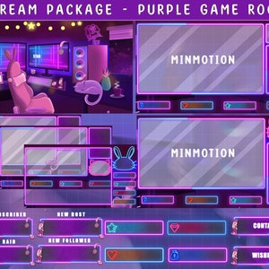 Animated Twitch  Stream Package / Cozy Gaming Room / Lo-fi Aesthetic Gaming PC Room Scenes / Retro Purple Plant House / Night Stream Overlay