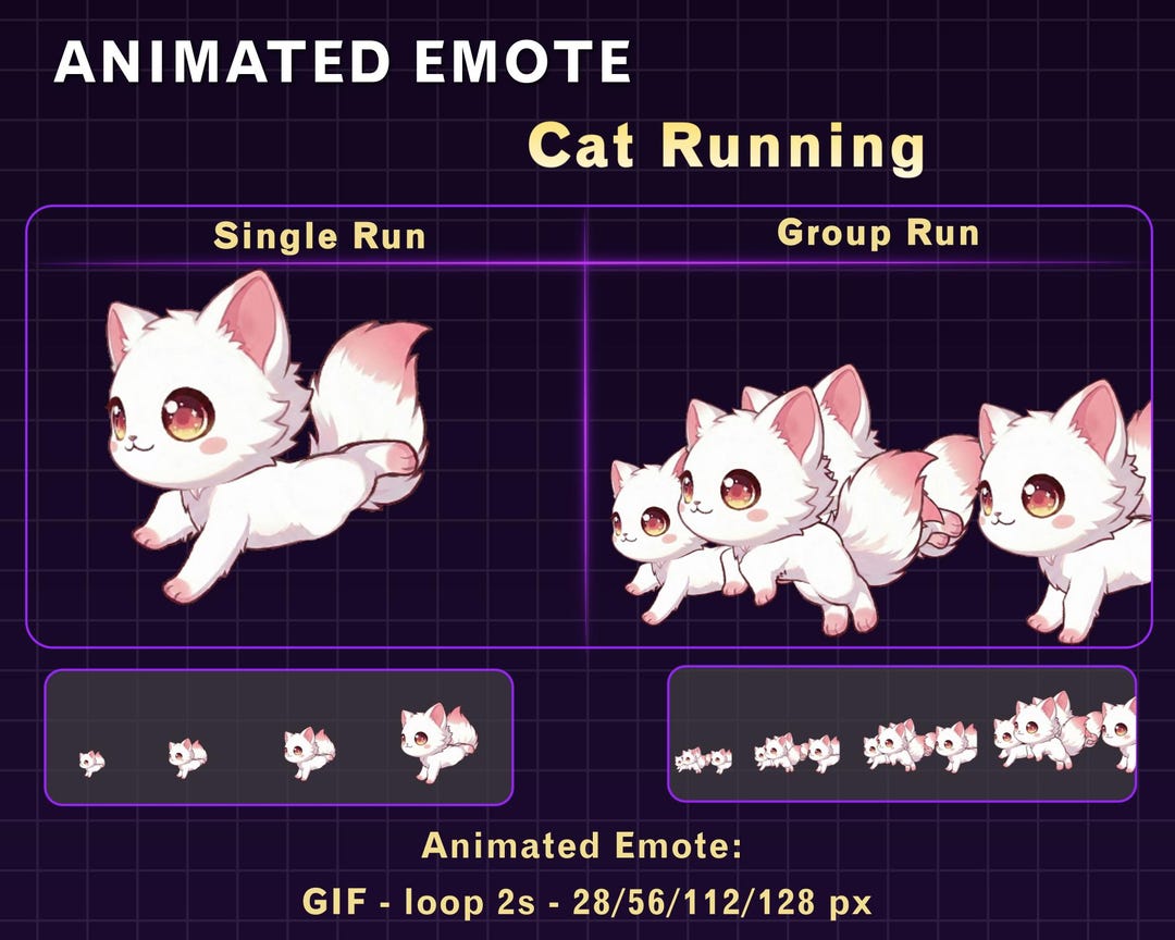Kitty Running Animated Cute Kitty Running Emote Pack Twitch, Single & Group Run ...