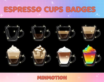 Coffee Cups Sub Badges / Coffee Tea Glasses Twitch Sub / Glass Cup / Espresso, Lungo, Capuchino, Caffee Mocha / Streamer Graphics