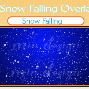 Puede incluir: Un fondo azul con copos de nieve blancos que caen. El texto "Snow Falling" está en la parte superior de la imagen. El texto "min design" está en el centro de la imagen.
