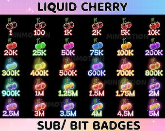 Liquid Cherry Twitch Sub Bit Badges / Fruits Twitch Overlay / Kawaii Magic Cherries / Number bit badges /Cute Badges For Streamers / Gamer
