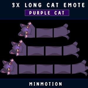 3x Twitch Emotes Long Cat / Purple Kitty Cat / Twitch Sub Emotes / Kawaii Chibi Purple Cat / Animal Sub Bit Badges / Streamer Premade
