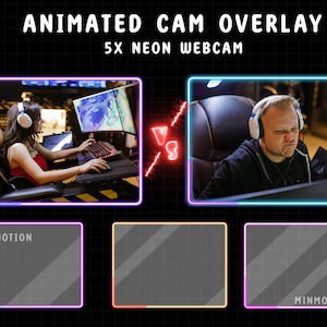 5x ネオンウェブカメラオーバーレイフレーム / Twitch ネオンアニメーションカメラボーダー / Twitch ストリームカメラボーダー / ネオンラウンド / Twitch グラフィック / ゲームフレーム