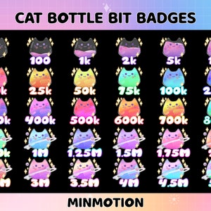 Celestial Purple Liquid Cat Botle Twitch Sub Bit Badges / Kawaii Magic Cat Botle / Number bit badges /Cute Badges For Streamers /Meow Twitch