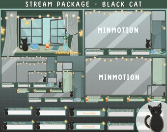 FULL ANIMATED Cute Kitty Cat In Cozy Room Heavy Rainy Day Twitch Stream Package Overlay / Cute GoldFish / Orange Juice / Sweet Summer /Star