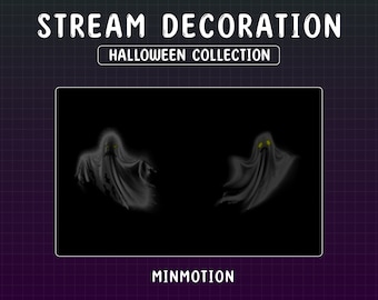 2x Decoração de fluxo animado Ghost Twitch / Bruxaria fofa / Fantasma Kawaii / Sublimação de outono / Animação de Halloween / Gráficos para streamer
