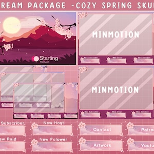 Animated Sakura Cherry Blossom Twitch Stream Package / Cozy Spring Sakura Stream Overlay / Calm Pastel Cheery / Streamer Graphics / Kawaii